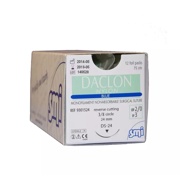 Daclon Nylon niebieski z igłą okrągłą (1/2 koła), 12 saszetek Daclon Nylon niebieski z igłą okrągłą (1/2 koła), 12 saszetek