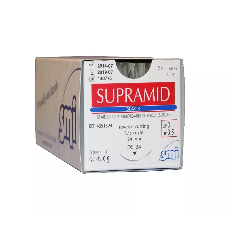 Supramid black multifilament USP 4/0 igła prosta 12 saszetek Supramid black multifilament USP 4/0 igła prosta 12 saszetek
