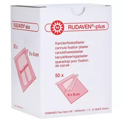 Rudaven® plus  sterylny opatrunek do mocowania kaniul 8 x 6 cm, 50 szt.
