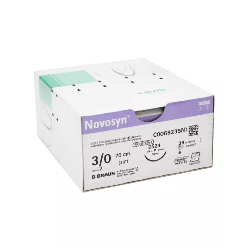 Safil Novosyn B.Braun fioletowy z igłą odwrotnie tnącą (3/8 koła) Safil Novosyn B.Braun fioletowy z igłą odwrotnie tnącą (3/8 koła)